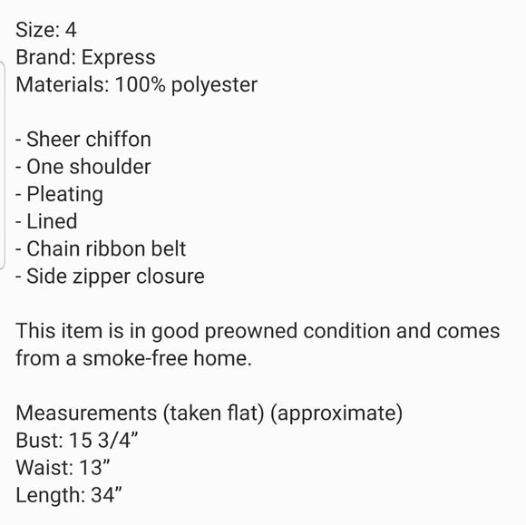 Express Chiffon Chain Belt / One Shoulder Dress - Picture 2 of 6